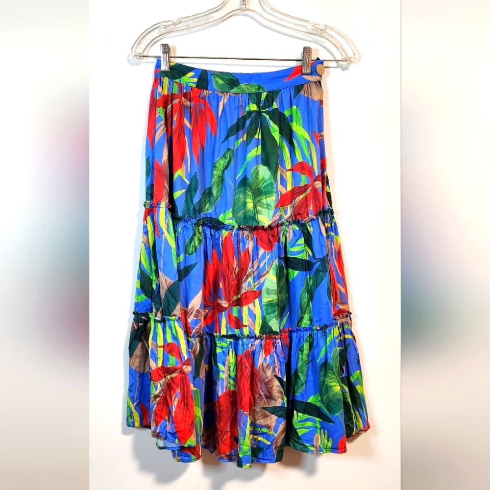 Zara Tropical Ruffled Maxi Skirt